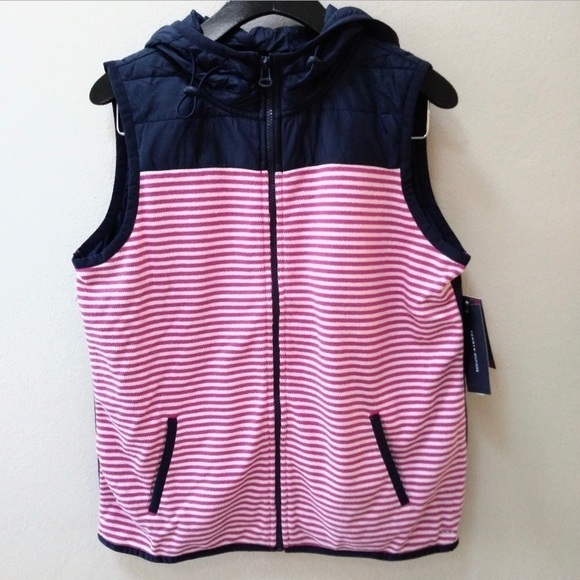 Tommy Hilfiger Hooded Striped Vest Size M - Picture 2 of 5